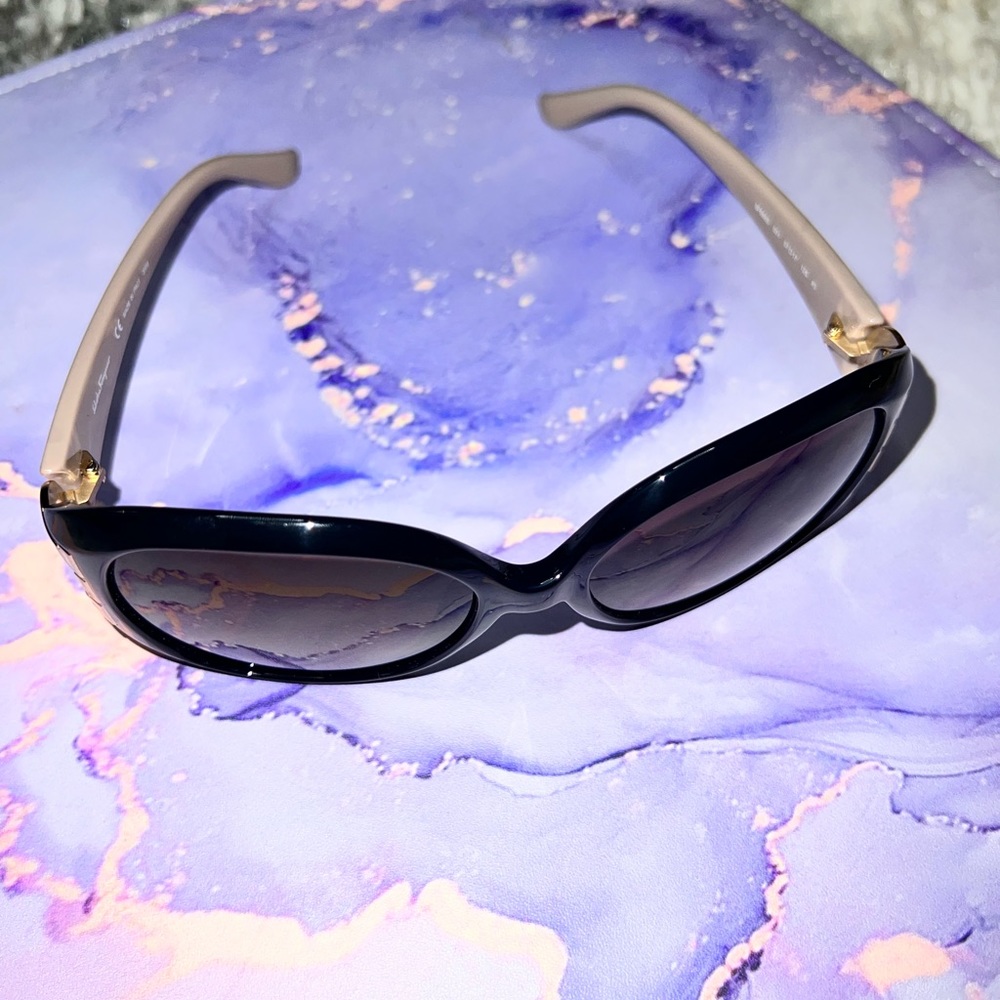 Salvatore Ferragamo Black Oval Sunglasses